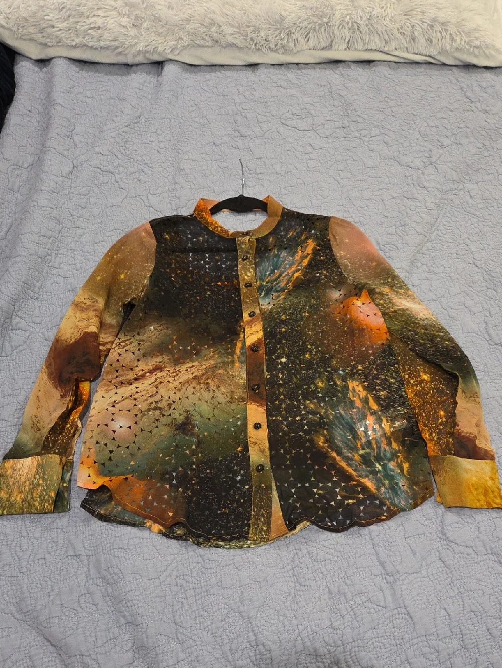 Anama Multicolor Sheer Printed Button-Up Blouse Size M! - Picture 6 of 10